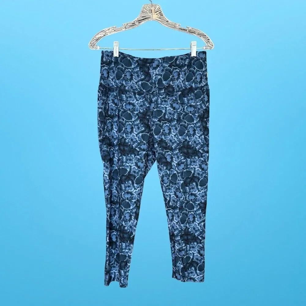Danskin Women's Watercolor Floral Printed Leggings Blue Size Large - Picture 10 of 11